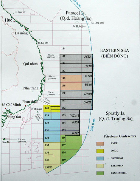 Những lô dầu khí (ô kẻ đậm) bị CNOOC của Trung Quốc mời thầu bất hợp pháp