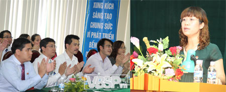 Đồng chí Lê Thị Đức Hạnh - Uỷ viên BCH Đảng bộ NHCSXH, Bí thư Đoàn TNCS Hồ Chí Minh NHCSXH Trung ương nhiệm kỳ 2007 - 2012 thông qua chương trình Đại hội