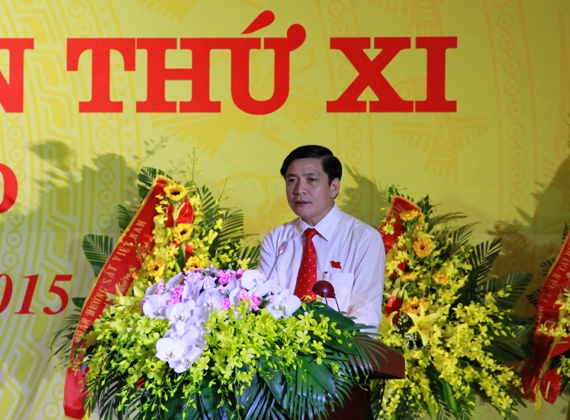 Đồng chí Bùi Văn Cường - Ủy viên dự khuyết Trung ương Đảng, Bí thư Đảng ủy Khối Doanh nghiệp Trung ương phát biểu tại Đại hội