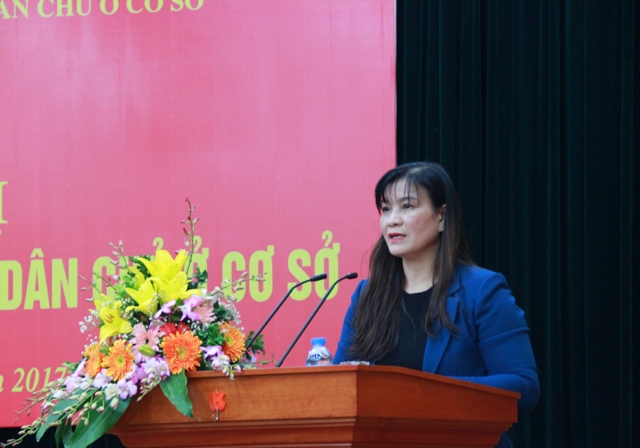 đồng chí Nguyễn Thị Tiếp - Trưởng ban Dân vận Đảng ủy Khối, Phó Trưởng ban thường trực Ban Chỉ đạo thực hiện Quy chế dân chủ ở cơ sở của Đảng ủy Khối Doanh nghiệp Trung ương