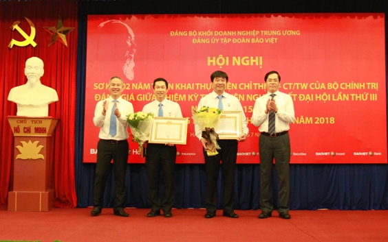 Đồng chí Phạm Viết Thanh - Ủy viên Trung ương Đảng, Bí thư Đảng ủy Khối Doanh nghiệp Trung ương trao Huy hiệu 30 năm tuổi Đảng cho các đảng viên