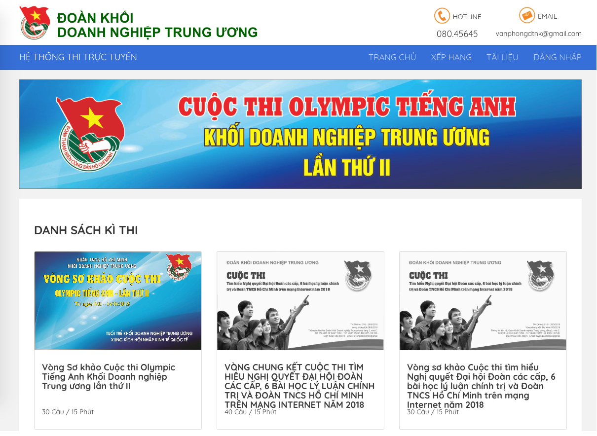 Giao diện website của Cuộc thi