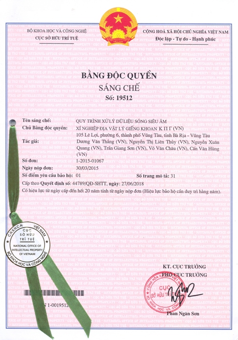 Bằng độc quyền Sáng chế cấp nhà nước số 19512