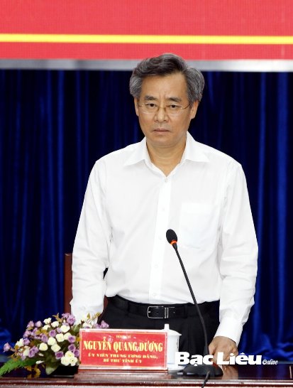 Bí thư Tỉnh ủy Bạc Liêu Nguyễn Quang Dương phát biểu tại buổi làm việc.