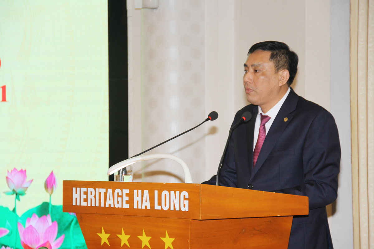 Đồng chí Hoàng Giang, Phó Bí thư Đảng ủy Khối Doanh nghiệp Trung ương phát biểu tại Hội nghị.