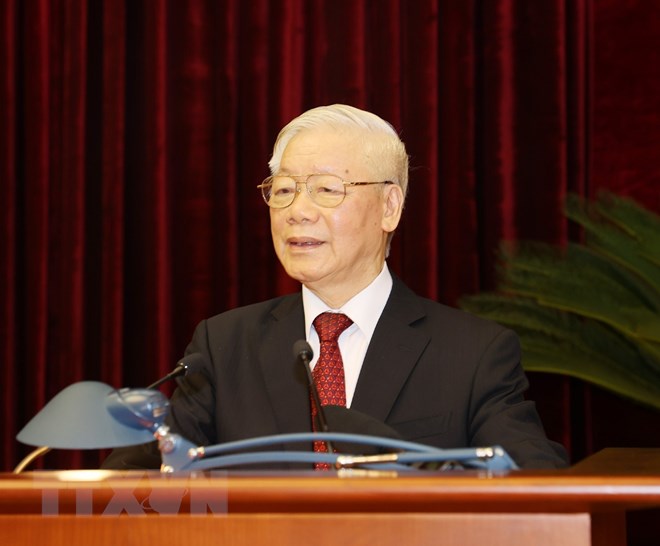 Tổng Bí thư, Chủ tịch nước Nguyễn Phú Trọng phát biểu bế mạc Hội nghị. 