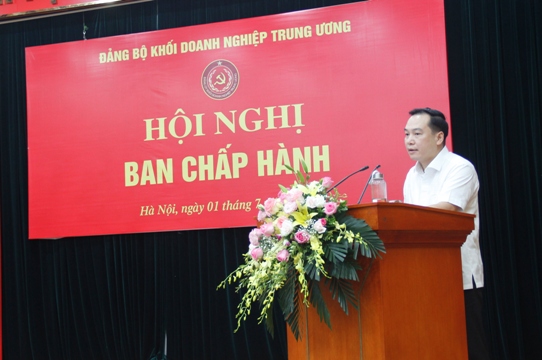 Đồng chí Hồ Xuân Trường - Trưởng Ban Tổ chức Đảng ủy Khối Doanh nghiệp Trung ương trình bày đề án Nhân sự Đảng bộ Khối.