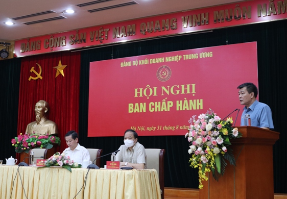 Đồng chí Nguyễn Đức Phong, Phó Bí thư Đảng ủy Khối Doanh nghiệp Trung ương dự và phát biểu tại Hội nghị.