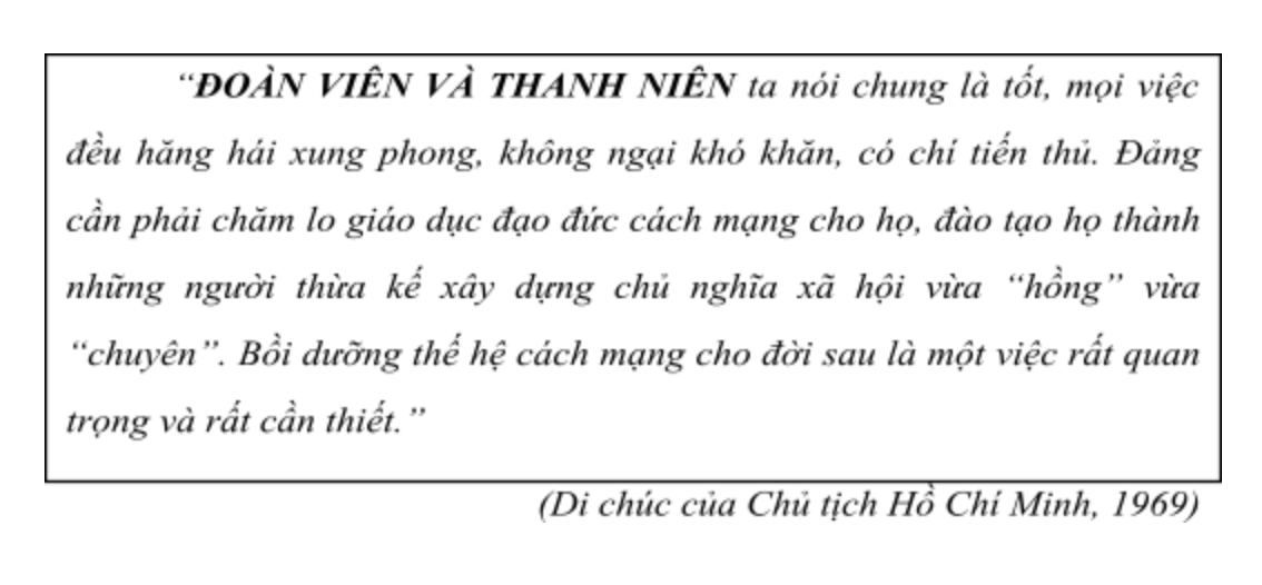 Đoạn trích viết gửi đoàn viên, thanh niên trong Di Chúc Chủ tịch Hồ Chí Minh.