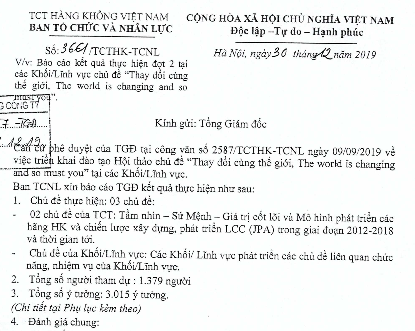 B/c kết quả thực hiện đợt 2 tại Khối/Lĩnh vực chủ để “Thay đổi cùng thế giới” năm 2019