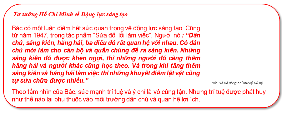        Một nội dung trong buổi sinh hoạt chuyên đề: Tư tưởng Hồ Chí Minh về vai trò của sáng tạo, năm 2021, Chi bộ Trung tâm NCUD thực hiện.
