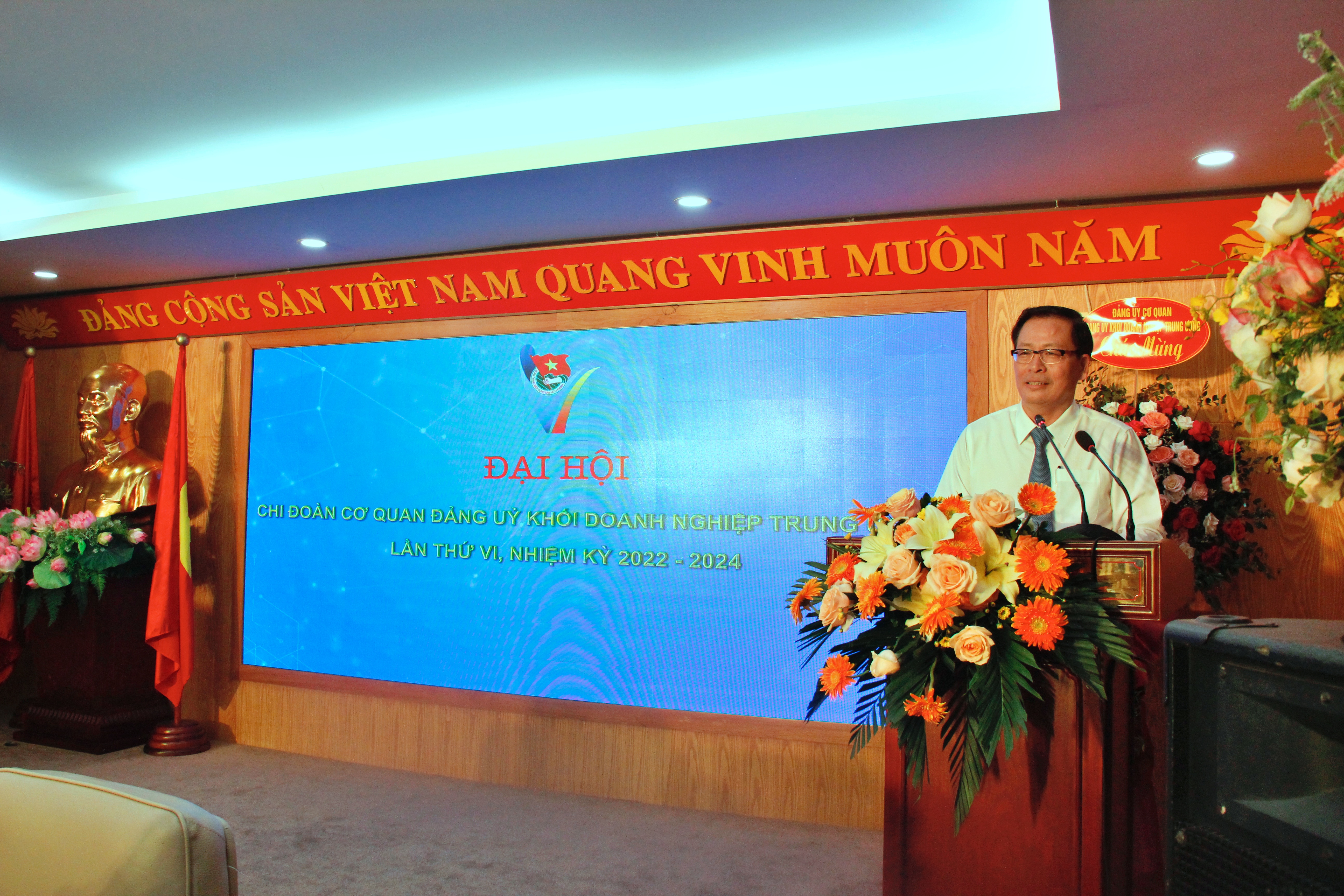 Đồng chí Chu Đình Động, Uỷ viên BTV, Trưởng Ban Tổ chức Đảng uỷ Khối, Phó Bí thư Đảng uỷ Cơ quan Đảng uỷ Khối Doanh nghiệp Trung ương phát biểu chỉ đạo Đại hội.