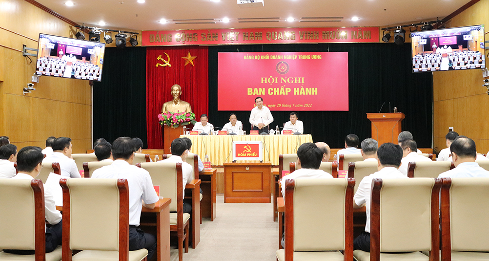 Đồng chí Nguyễn Long Hải, Ủy viên dự khuyết Trung ương Đảng, Bí thư Đảng ủy Khối phát biểu tiếp thu và triển khai các nhiệm vụ 6 tháng cuối năm. 