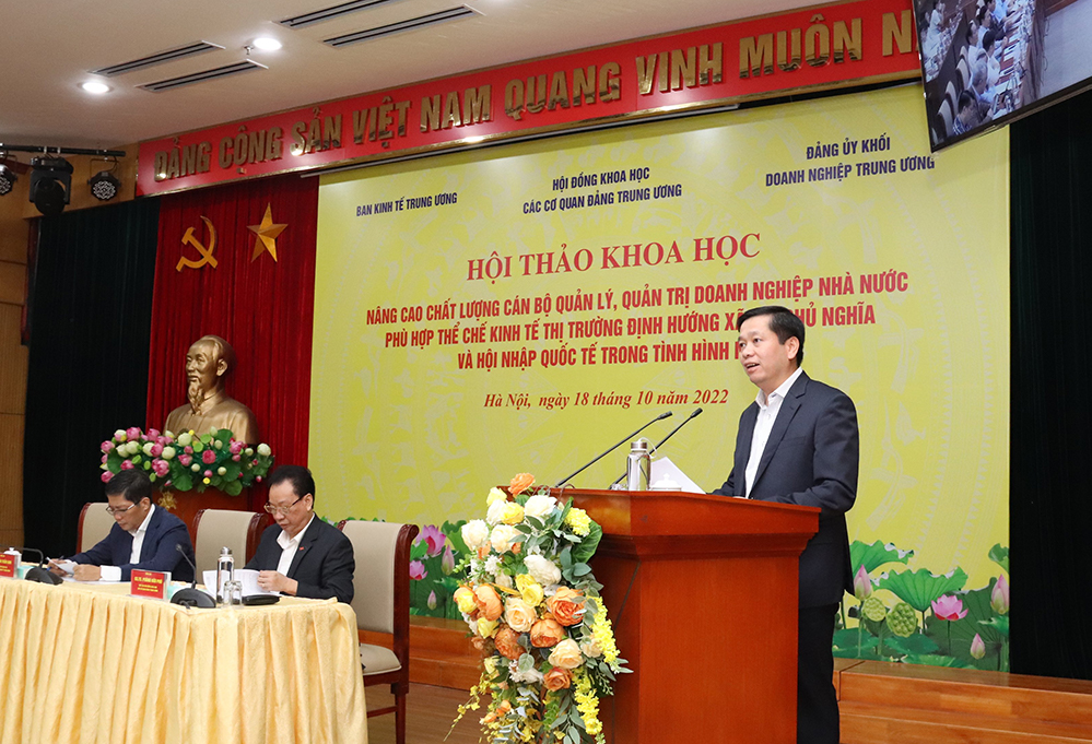 TS. Nguyễn Long Hải - Ủy viên Dự khuyết BCH Trung ương Đảng, Bí thư Đảng ủy Khối Doanh nghiệp Trung ương phát biểu tại Hội thảo.