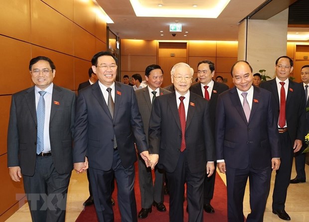 Tổng Bí thư Nguyễn Phú Trọng, Chủ tịch nước Nguyễn Xuân Phúc, Thủ tướng Chính phủ Phạm Minh Chính, Chủ tịch Quốc hội Vương Đình Huệ cùng các vị lãnh đạo Đảng, Nhà nước dự bế mạc Kỳ họp thứ tư, Quốc hội khóa XV.