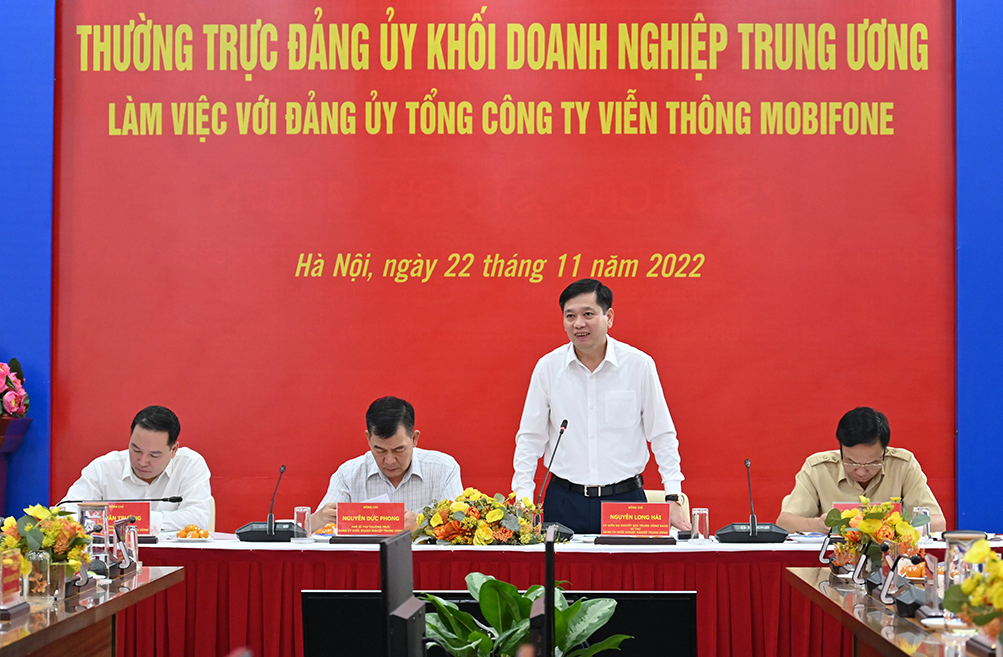 Đồng chí Nguyễn Long Hải - Bí thư Đảng ủy Khối DNTW phát biểu tại buổi làm việc.