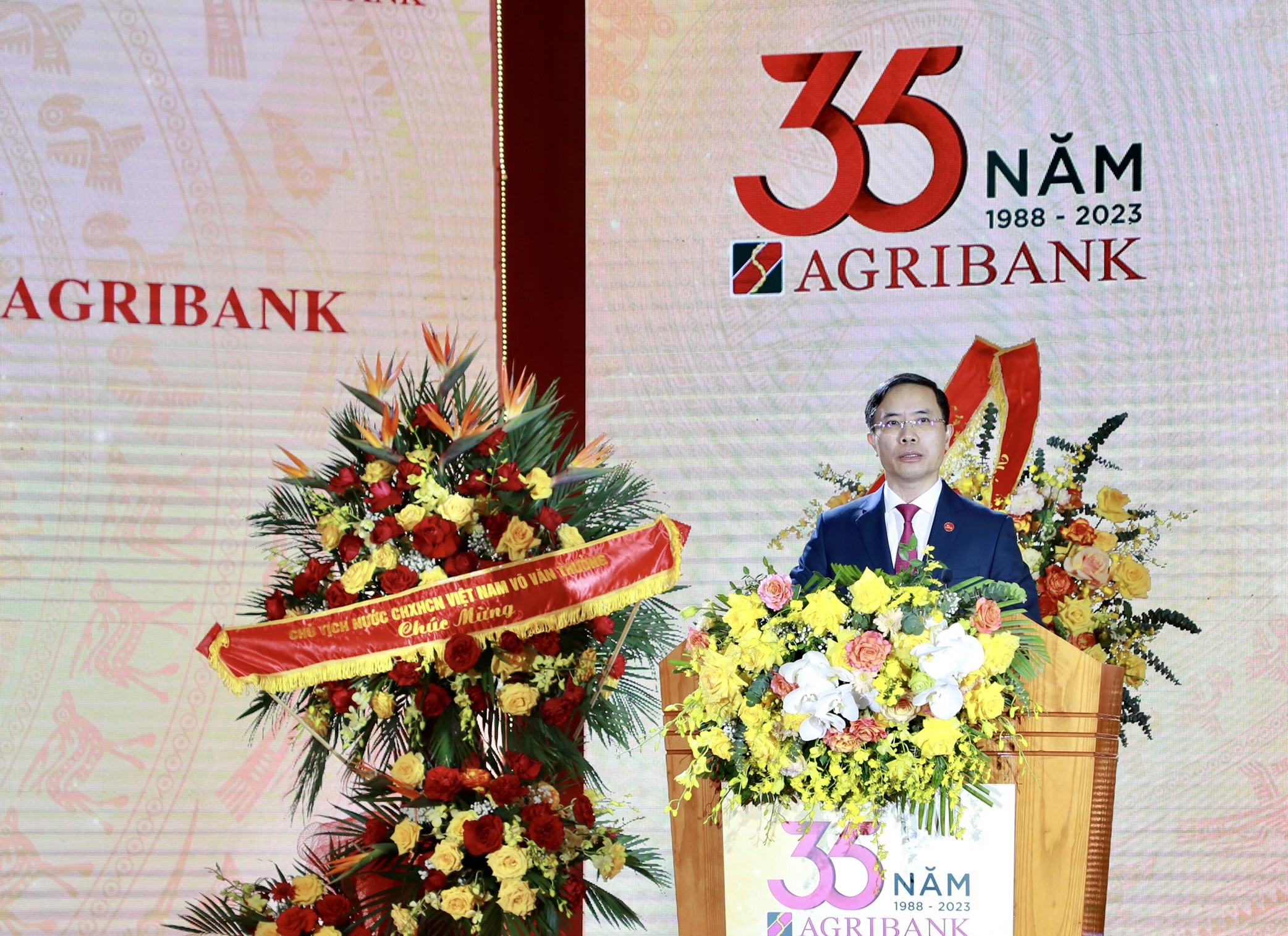 Đồng chí Phạm Đức Ấn - Bí thư Đảng ủy, Chủ tịch HĐTV Agribank phát biểu tại buổi lễ.