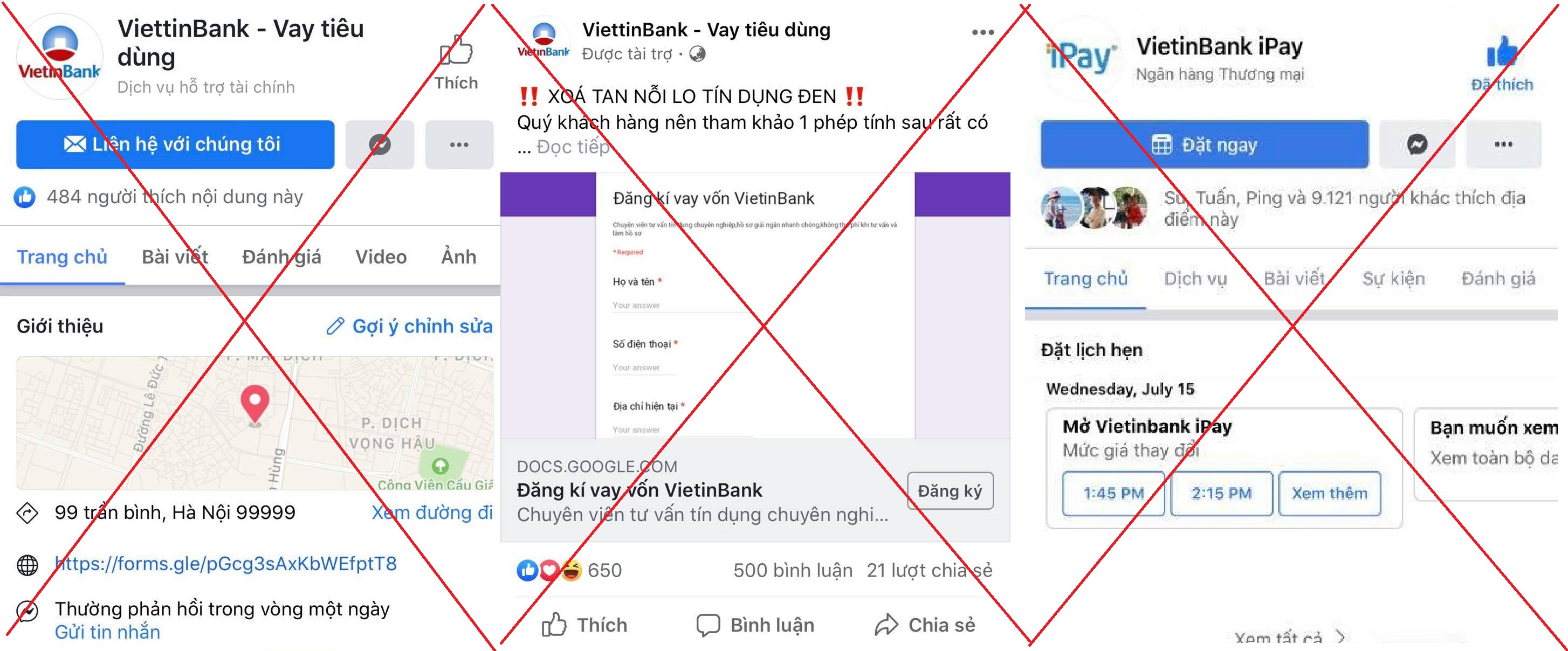 Hàng loạt những fanpage mạo danh thương hiệu VietinBank với mục đích lừa đảo khách hàng
