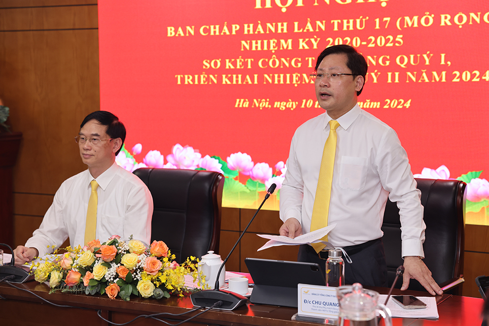 Đồng chí Chu Quang Hào, Phó Bí thư phụ trách Đảng bộ, Tổng Giám đốc Tổng công ty phát biểu kết luận hội nghị.